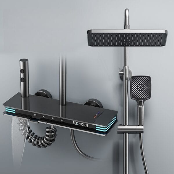 Modern Gun Grey Smart Thermostatic Shower System with LED Digital Display