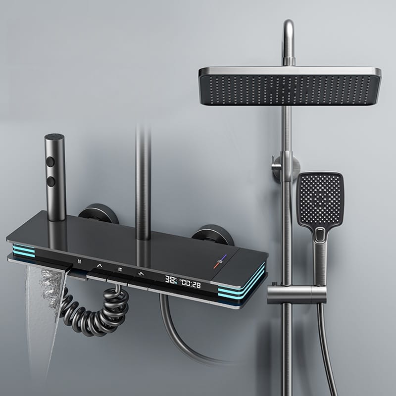 Modern Gun Grey Smart Thermostatic LED Shower System | Wholesale