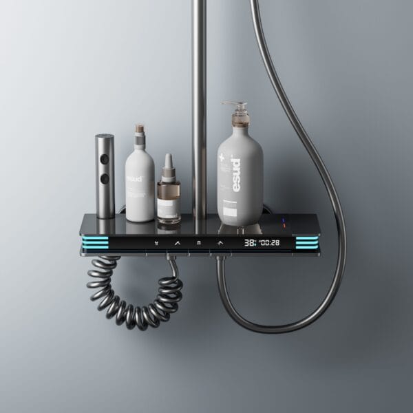 Modern Gun Grey Smart Thermostatic Shower System with LED Digital Display
