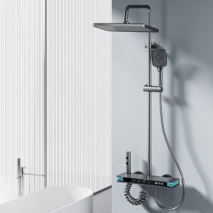Modern Gun Grey Smart Thermostatic LED Shower System | Wholesale product image for B2B shower system sourcing