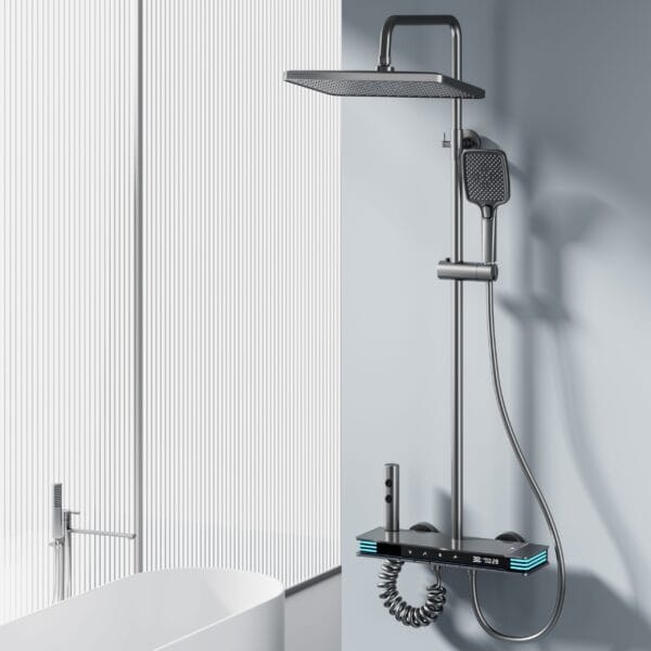 Modern Gun Grey Smart Thermostatic Shower System with LED Digital Display