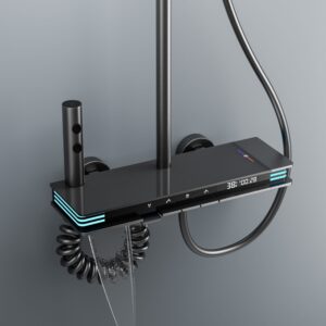 Modern Gun Grey Smart Thermostatic LED Shower System | Wholesale product image for B2B shower system sourcing