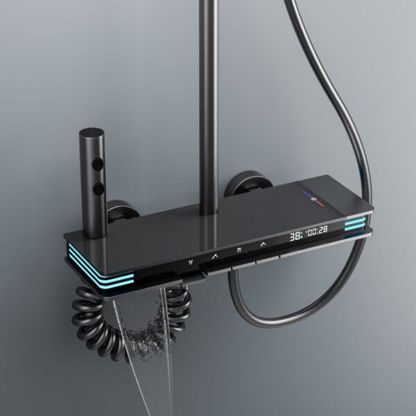 Modern Gun Grey Smart Thermostatic Shower System with LED Digital Display