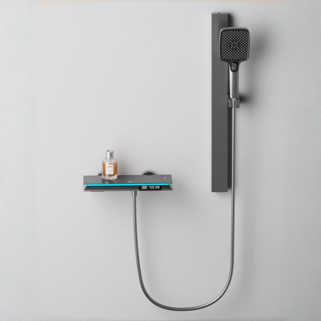 Gun Grey Digital Thermostatic Shower System with Shelf | Wholesale