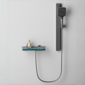 Gun Grey Digital Thermostatic Shower System with Integrated Shelf