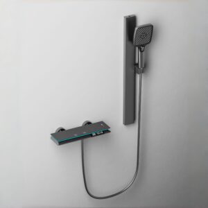 Gun Grey Digital Thermostatic Shower System with Shelf | Wholesale product image for B2B shower system sourcing