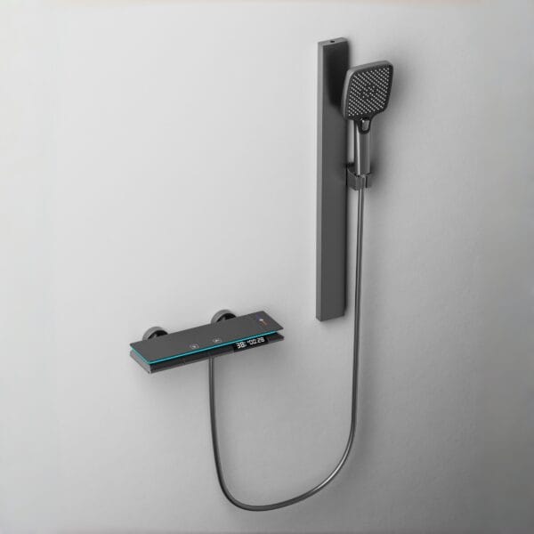 Gun Grey Digital Thermostatic Shower System with Integrated Shelf