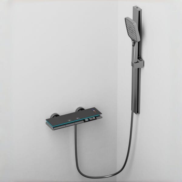 Gun Grey Digital Thermostatic Shower System with Integrated Shelf