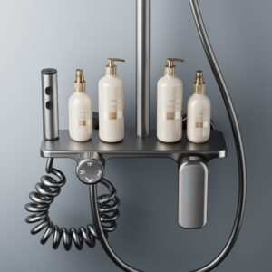 Wholesale Gun Grey Digital LED Shower System: Shelf & Waterfall Spout product image for B2B shower system sourcing