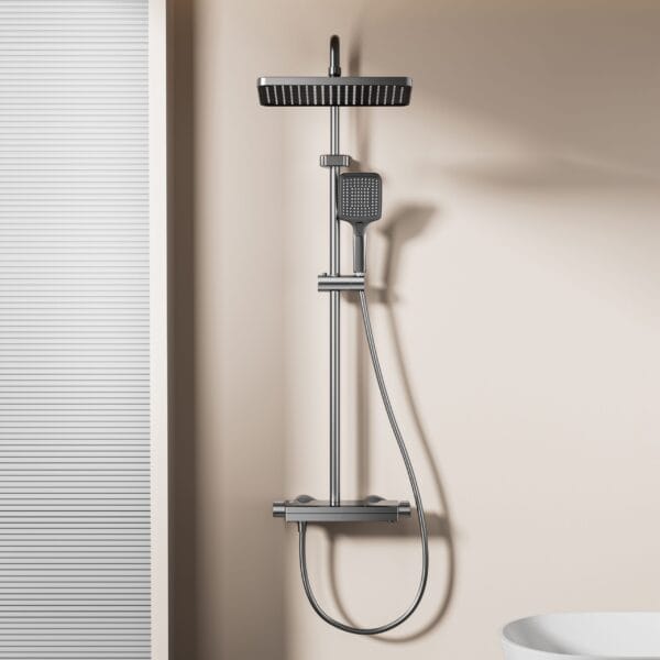 Gun Grey Digital LED Thermostatic Shower System with Tub Spout
