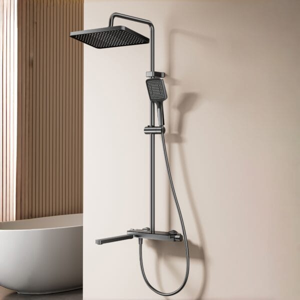 Gun Grey Digital LED Thermostatic Shower System with Tub Spout