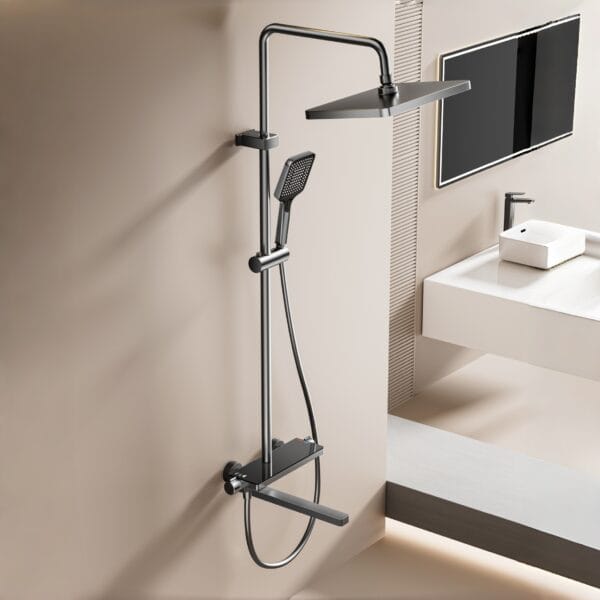 Gun Grey Digital LED Thermostatic Shower System with Tub Spout