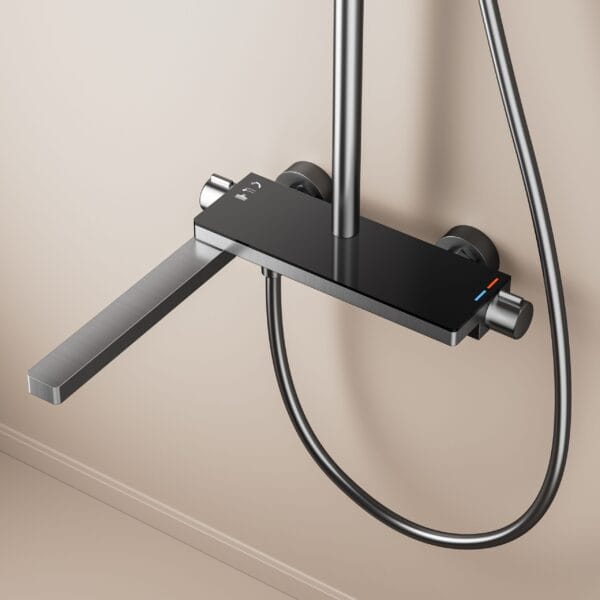 Gun Grey Digital LED Thermostatic Shower System with Tub Spout