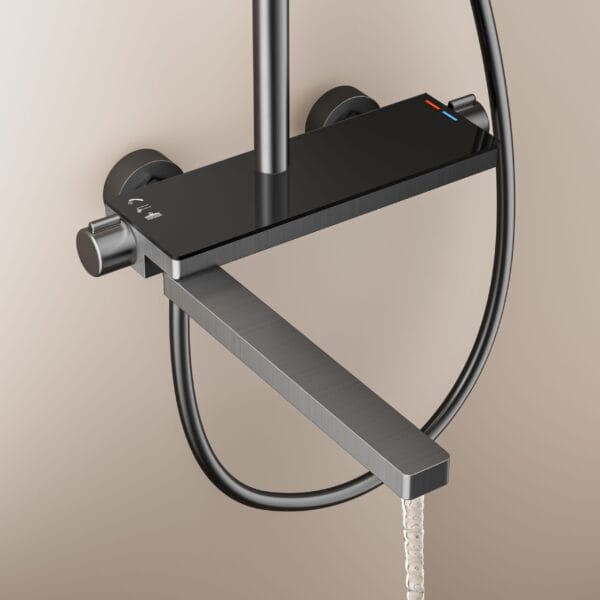 Gun Grey Digital LED Thermostatic Shower System with Tub Spout