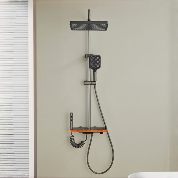 Gun Grey Smart LED Digital Shower System with Shelf