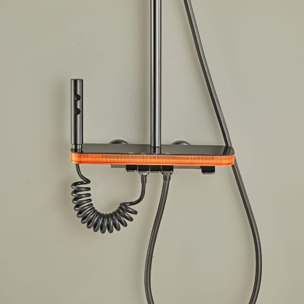 Gun Grey Smart LED Digital Shower System with Shelf
