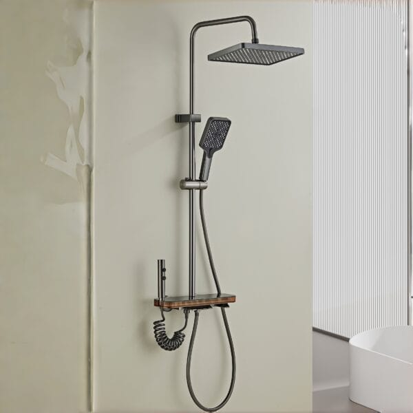 Gun Grey Smart LED Digital Shower System with Shelf