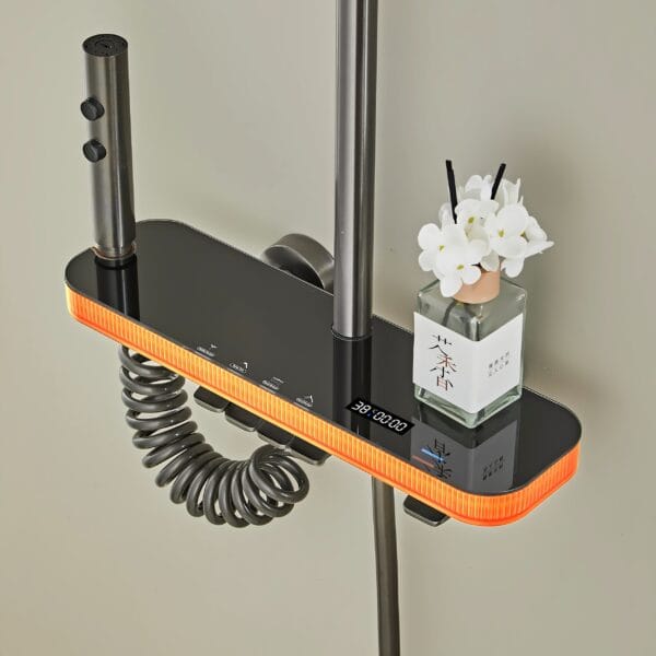 Gun Grey Smart LED Digital Shower System with Shelf