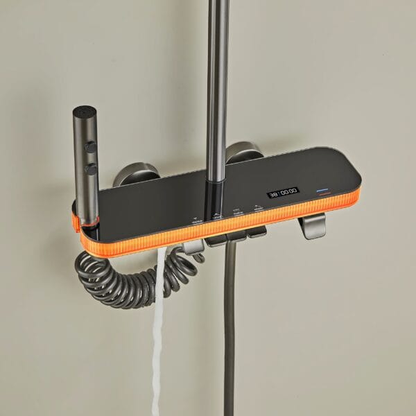 Gun Grey Smart LED Digital Shower System with Shelf