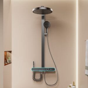Digital LED Thermostatic Shower System with Integrated Shelf