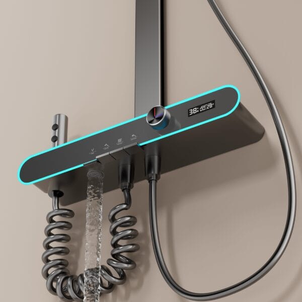 Digital LED Thermostatic Shower System with Integrated Shelf