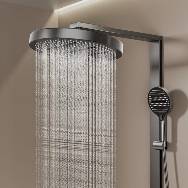 Digital LED Thermostatic Shower System with Integrated Shelf