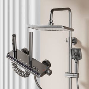 Gun Gray Digital Thermostatic Shower System with LED Display