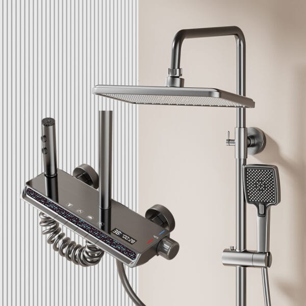 Gun Gray Digital Thermostatic Shower System with LED Display
