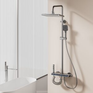 Digital Thermostatic Shower System – Gun Gray LED Display, Wholesale product image for B2B shower system sourcing