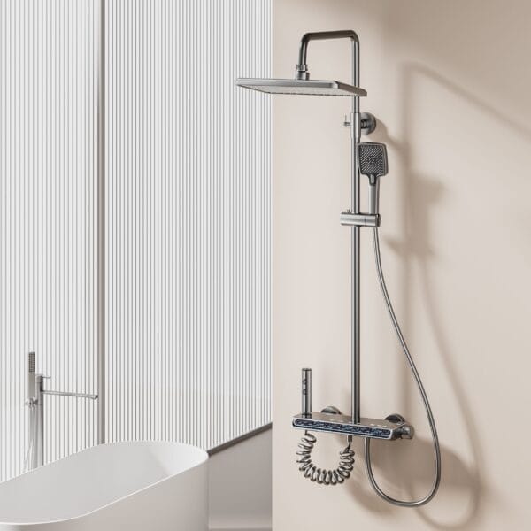 Gun Gray Digital Thermostatic Shower System with LED Display