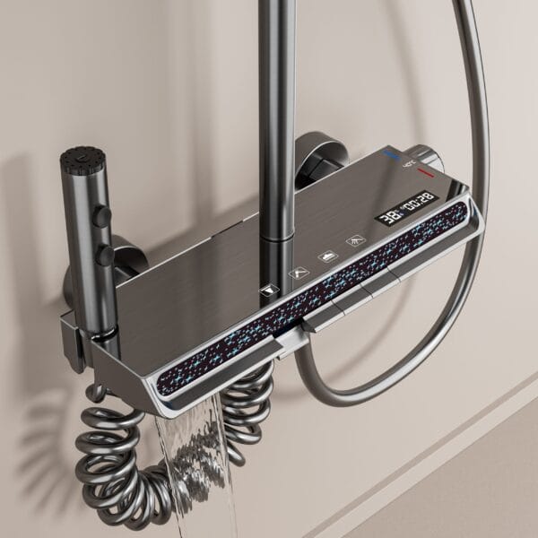Gun Gray Digital Thermostatic Shower System with LED Display