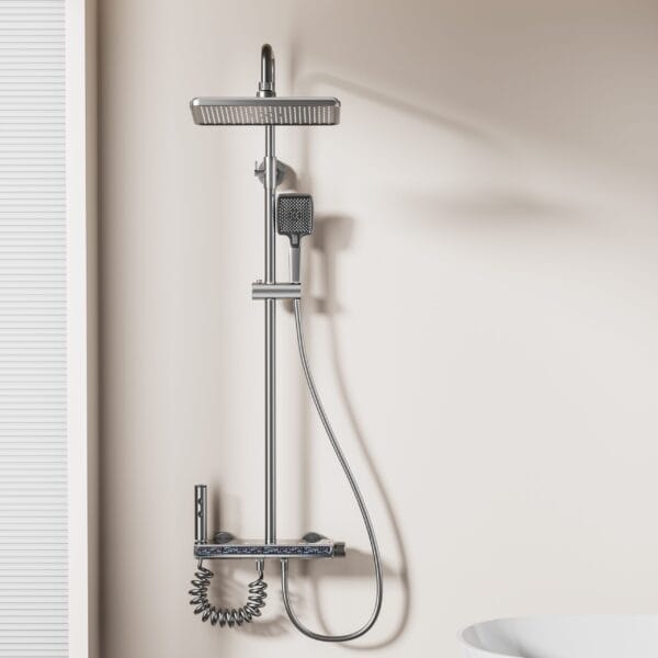 Gun Gray Digital Thermostatic Shower System with LED Display