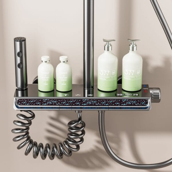 Gun Gray Digital Thermostatic Shower System with LED Display