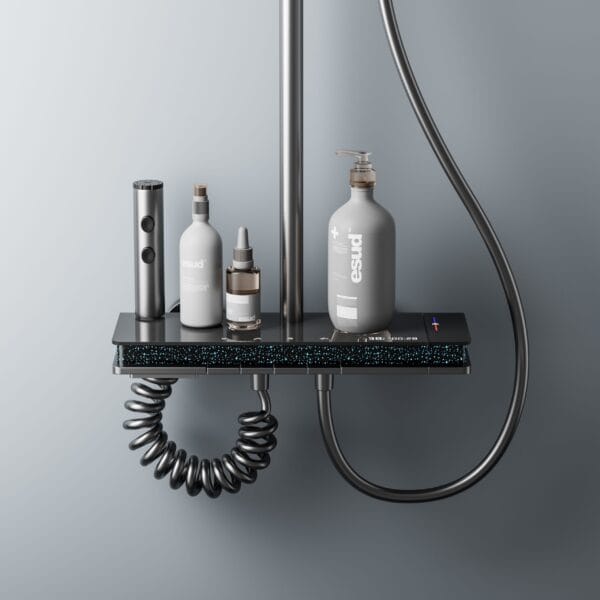 Luxury Digital Thermostatic Shower System with Waterfall Spout & Integrated Shelf