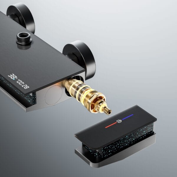 Luxury Digital Thermostatic Shower System with Waterfall Spout & Integrated Shelf