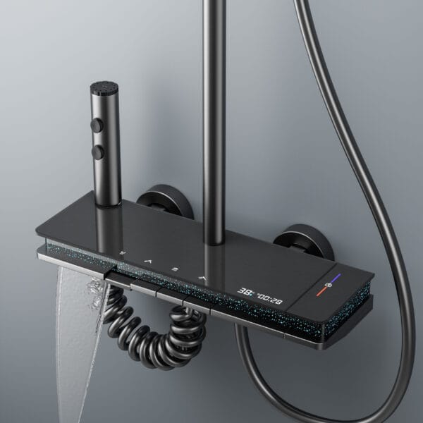 Luxury Digital Thermostatic Shower System with Waterfall Spout & Integrated Shelf