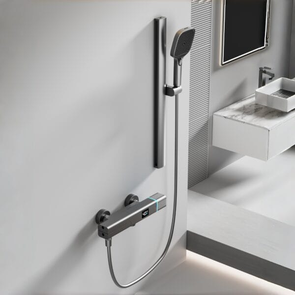 Modern Digital Thermostatic Shower Mixer with Integrated Spout
