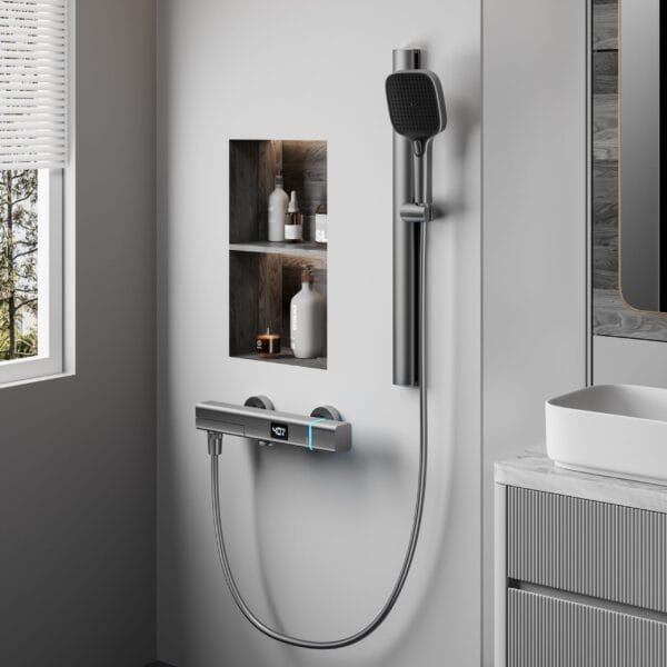Modern Digital Thermostatic Shower Mixer with Integrated Spout