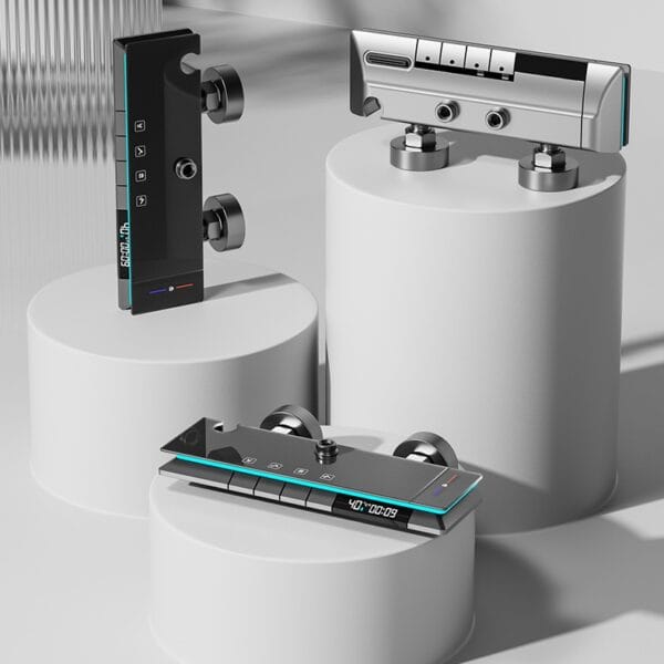 Smart Digital LED Shower System with Waterfall Spout & Integrated Shelf