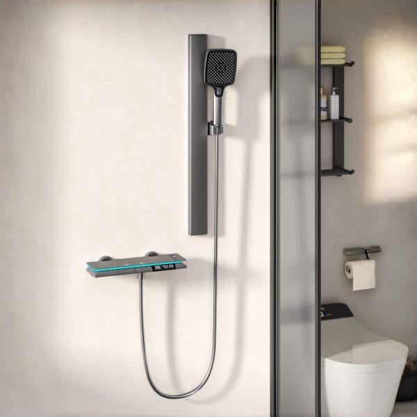 Smart Digital Thermostatic Shower System with Integrated Shelf