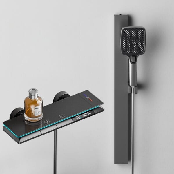 Smart Digital Thermostatic Shower System with Integrated Shelf