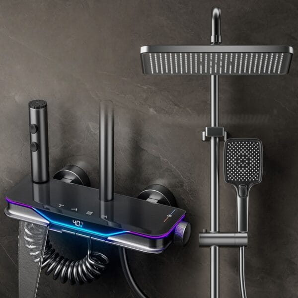 Zenith Smart Digital LED Thermostatic Shower System with Waterfall Spout