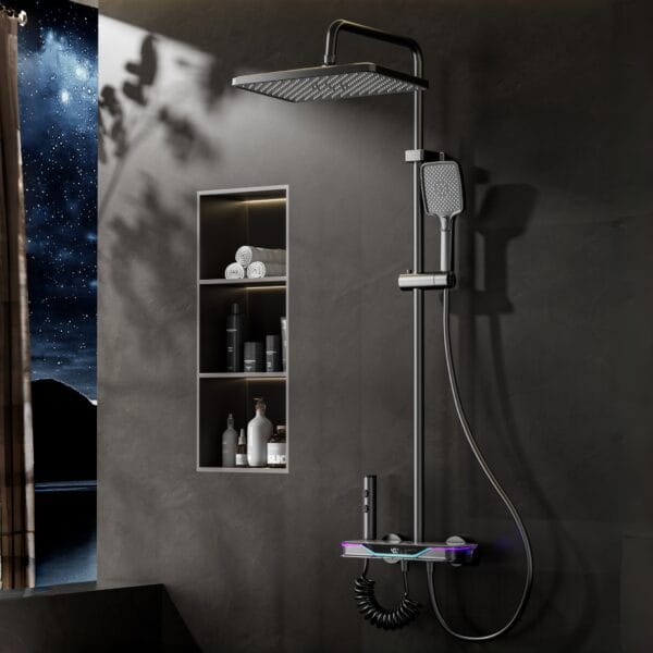 Zenith Smart Digital LED Thermostatic Shower System with Waterfall Spout
