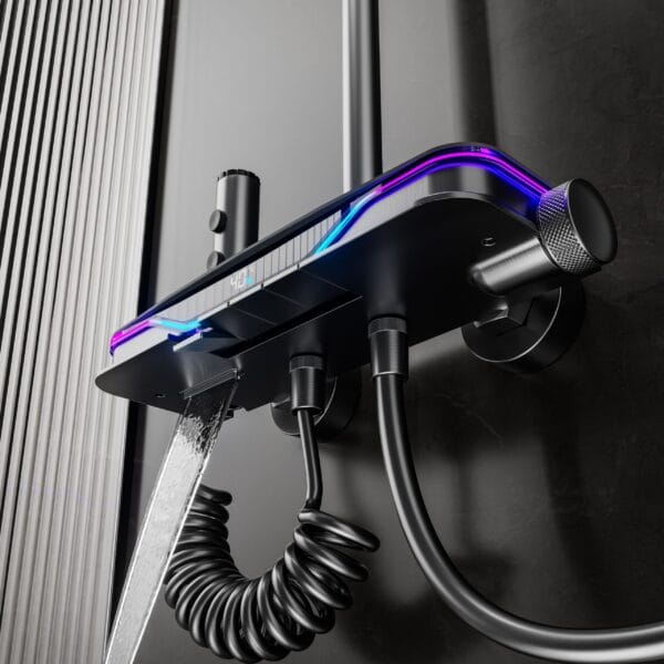 Zenith Smart Digital LED Thermostatic Shower System with Waterfall Spout