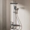 Luxury Gun Gray Thermostatic Digital Shower System with Rainfall & Waterfall Spout