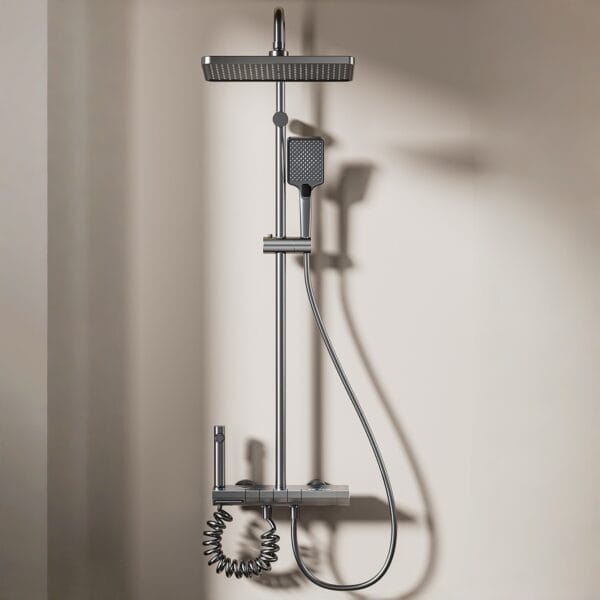 Luxury Gun Gray Thermostatic Digital Shower System with Rainfall & Waterfall Spout