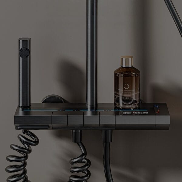 Luxury Gun Gray Thermostatic Digital Shower System with Rainfall & Waterfall Spout