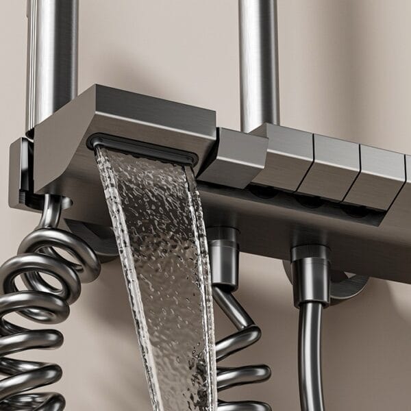 Luxury Gun Gray Thermostatic Digital Shower System with Rainfall & Waterfall Spout