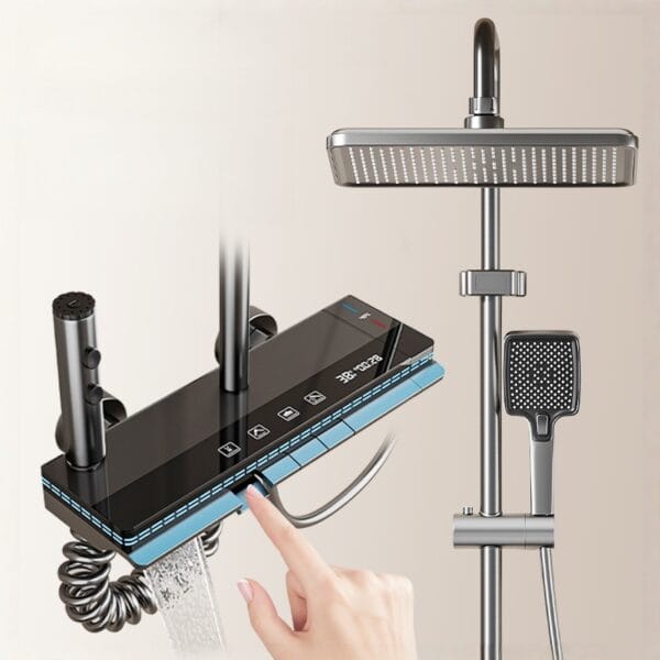 Luxury Digital Thermostatic Shower System with Integrated Shelf & LED
