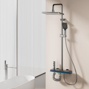 Luxury Digital Thermostatic Shower System with Shelf & LED – Wholesale product image for B2B shower system.